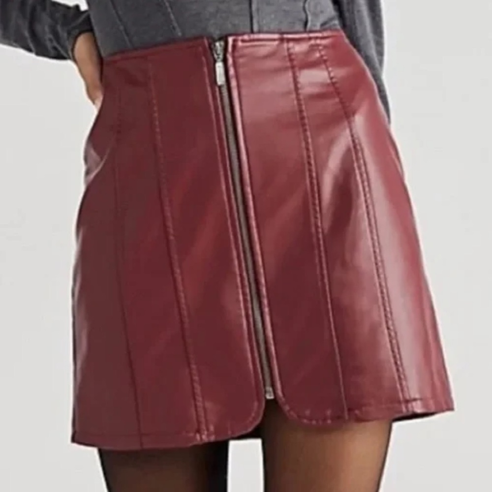 Free People Layla Faux Leather Mini Skirt in Wild Garnet